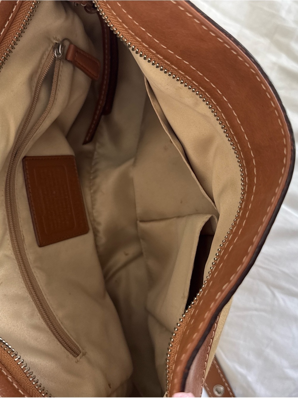 Coach Beige Tan Signature Canvas Shoulder Bag with Brown Leather Trim - Picture 6 of 7
